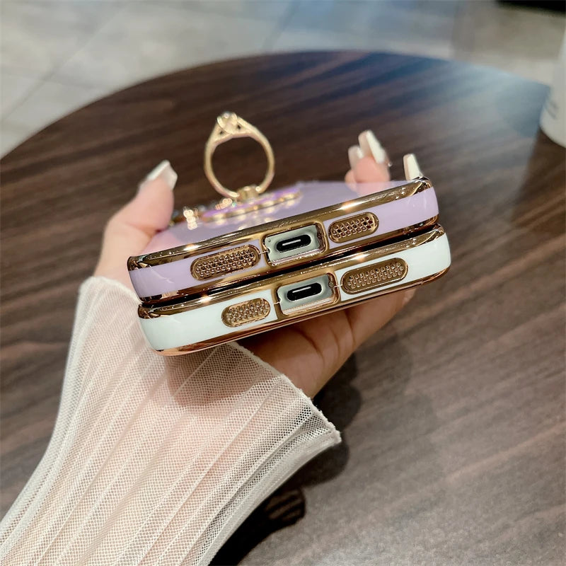 Luxury Plating Fashion Flash Holder Stand Phone Case For iPhone 11 12 13 14 15 16 Pro Max Soft Bumper Protector On 14 Plus Cover