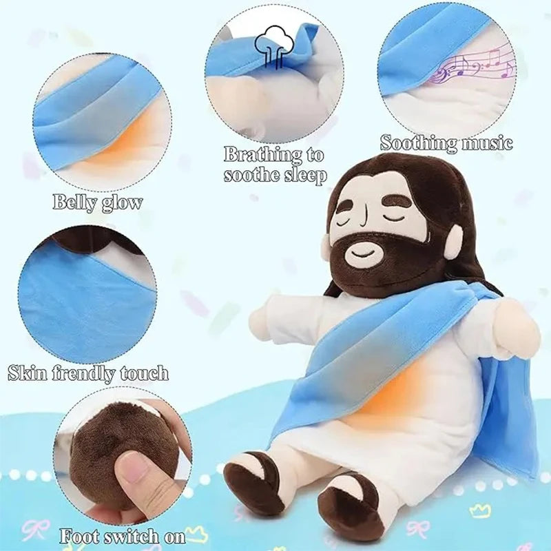 Soothing Breathing Jesus Plush Doll Ornaments Four-gear Adjustment Children Music Sleep Companion , Toy Decoration Gifts