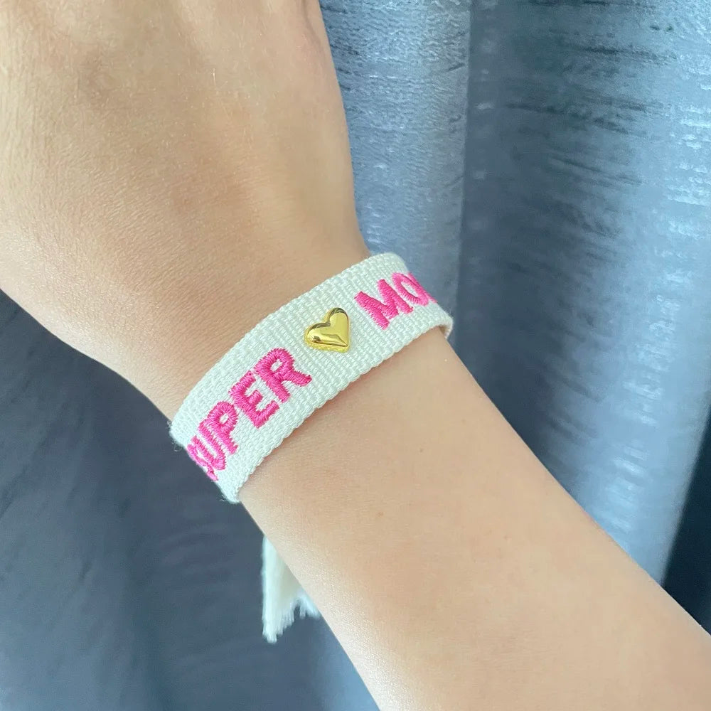 Woven Embroidery Bracelets Adjustable Bracelet Gift For Super Mom