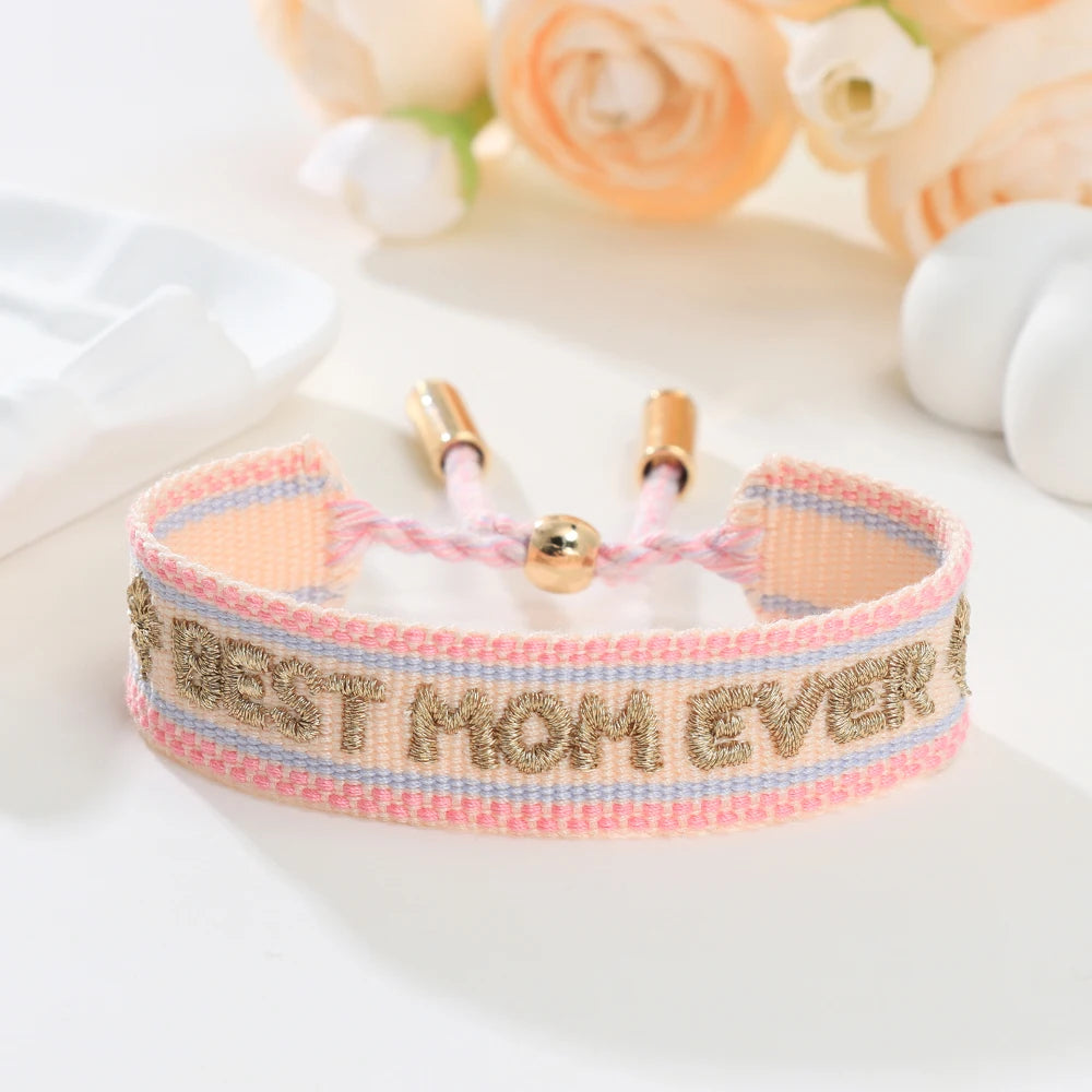 Woven Embroidery Bracelets Adjustable Bracelet Gift For Super Mom