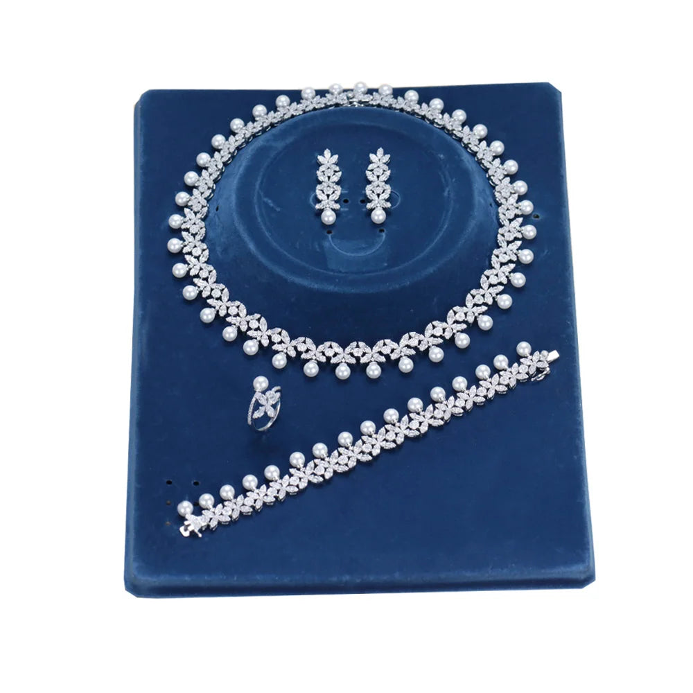 Newly Designed 4 PCS AAAA Zirconia Set Jewelry Women's Wedding Party Necklace Earring Accessories