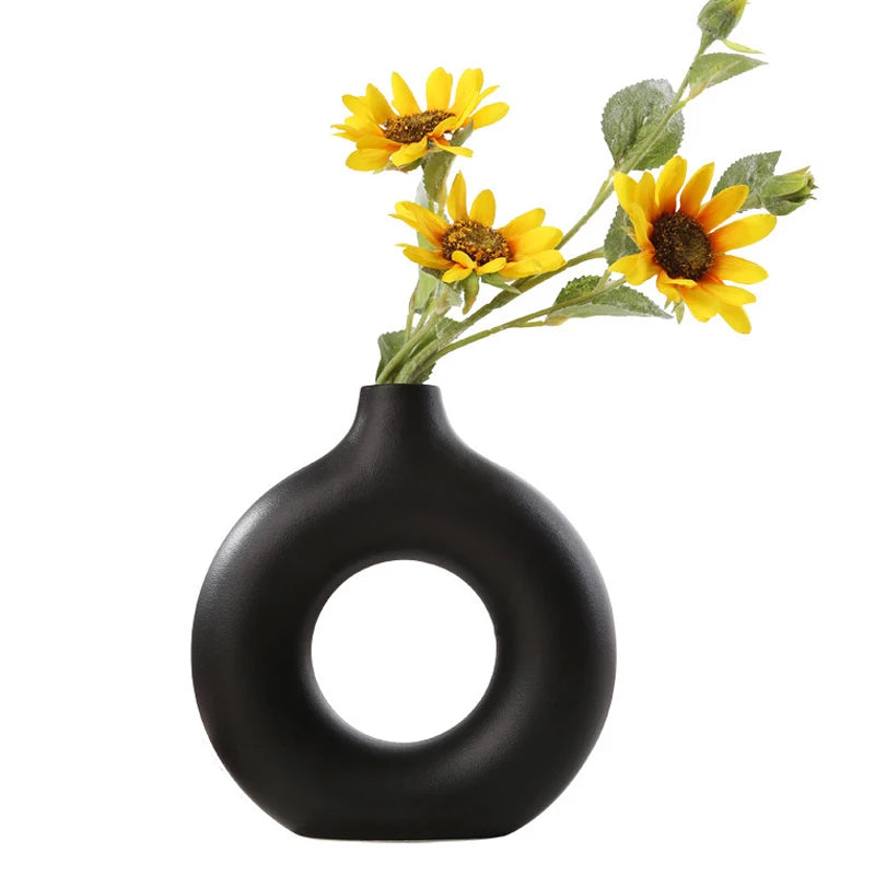 Nordic Vase Circular Hollow Ceramic Donuts Flowerpot