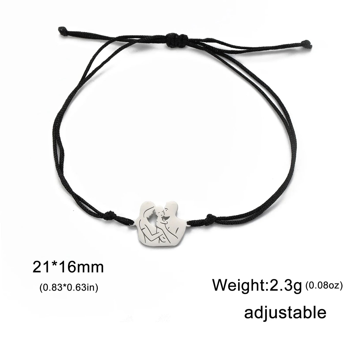 Teamer Stainless Steel Baby Mom Beads Charm Bracelet Red Black Purple Rope Bracelets Family Jewelry for Women Mother's Day Gift