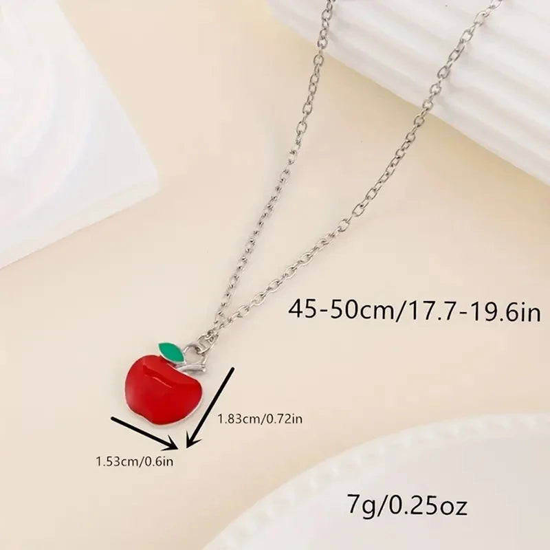2025 New Fashion Enamel Red Apple Pendant Necklace With Inspirational Card Teacher Day Jewelry Gifts