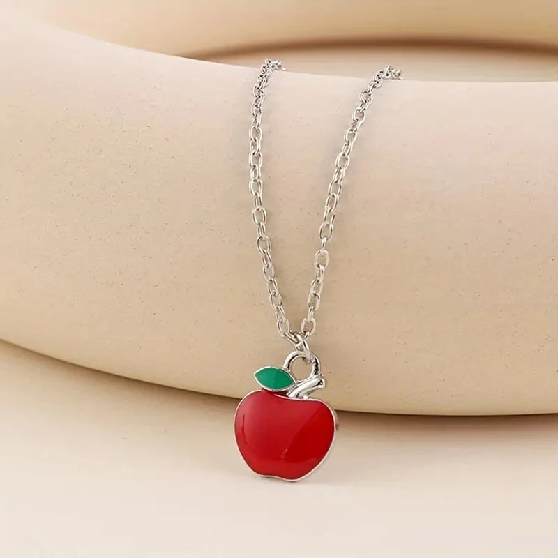 2025 New Fashion Enamel Red Apple Pendant Necklace With Inspirational Card Teacher Day Jewelry Gifts