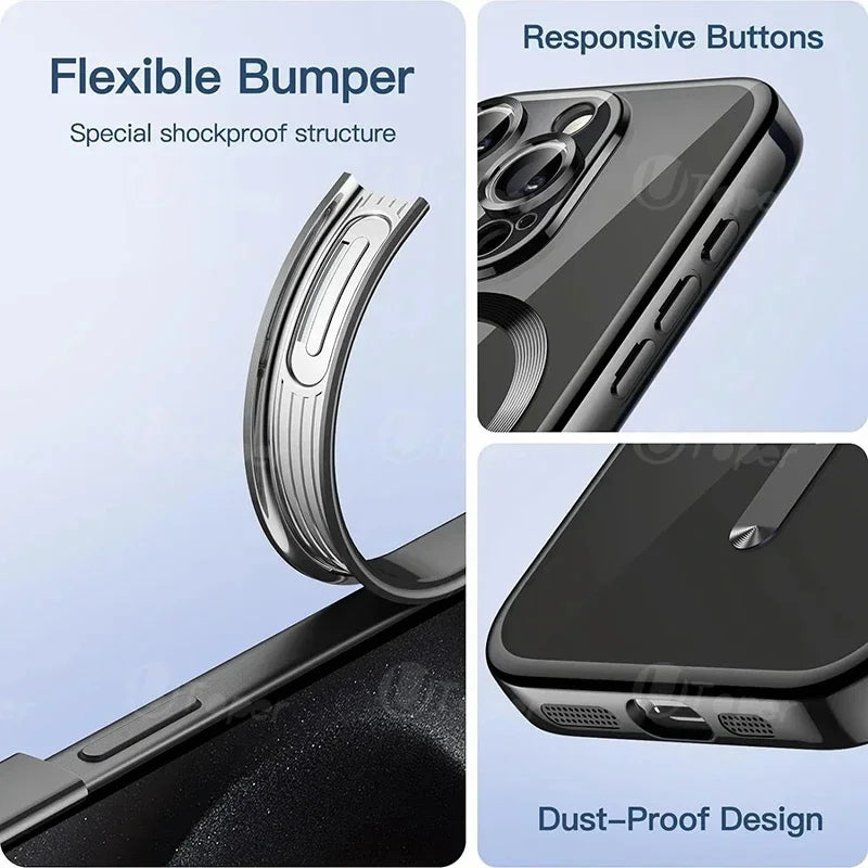 Luxury Plating Soft Case For iPhone 15 14 Pro Max 15 13 12 11 Plus Magnetic Wireless Charging Clear Back Cover