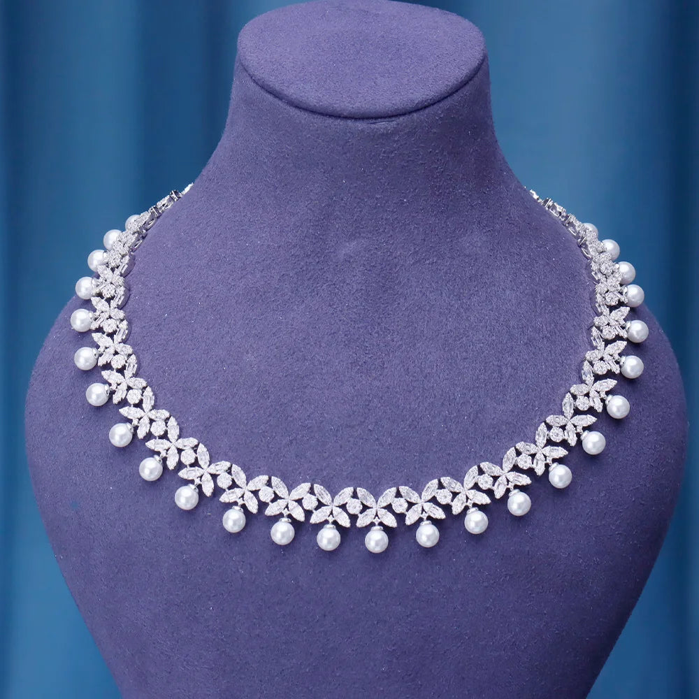 Newly Designed 4 PCS AAAA Zirconia Set Jewelry Women's Wedding Party Necklace Earring Accessories