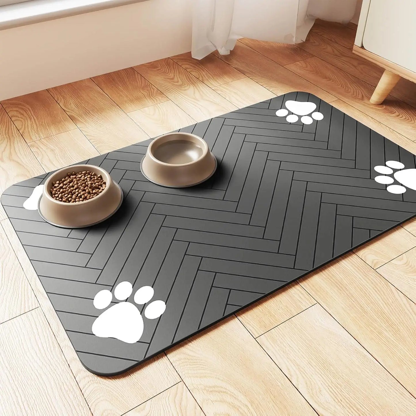 Feeding Mat-Absorbent Pet Placemat for Food and Water Bowl, with Waterproof Rubber Backing, Quick Dry Water Mat for Dog Cat