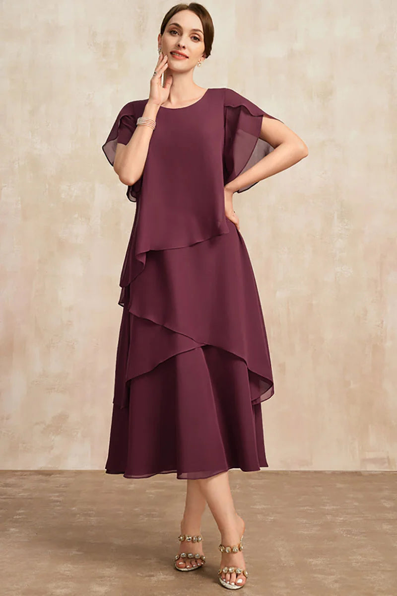 Chiffon Women's Dress Summer Irregular Midi Dresses Ladies Elegant Short Sleeve Party Dress Wedding