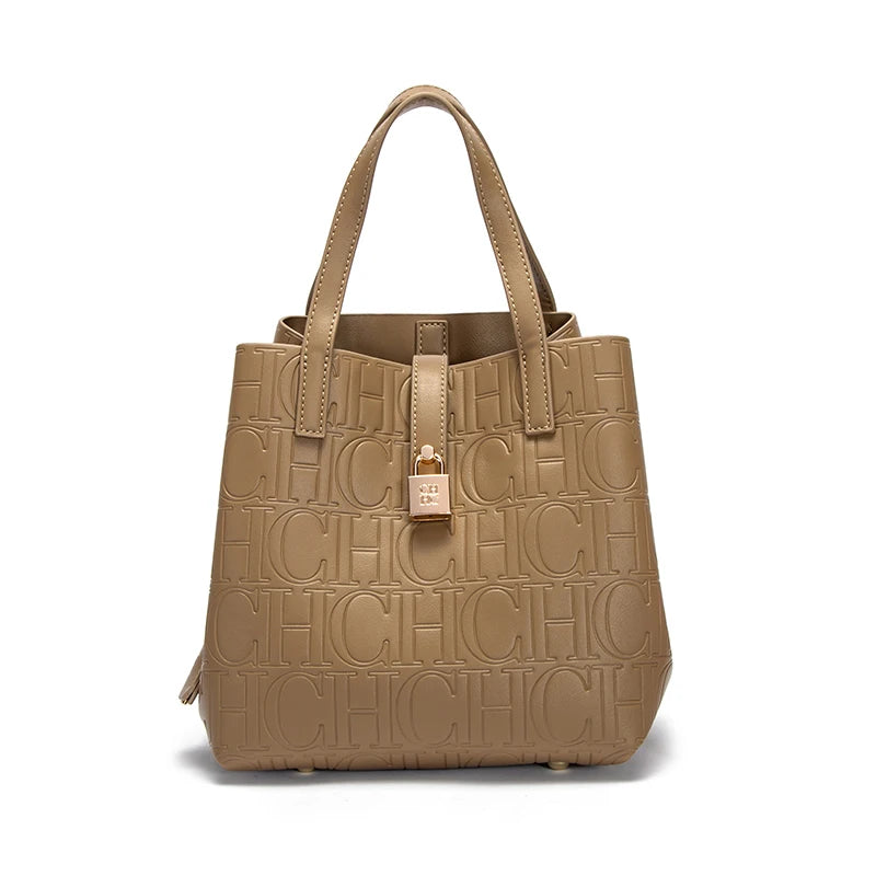 Women's Handbag Letter Printed Metal Accessories Large Capacity Solid Color