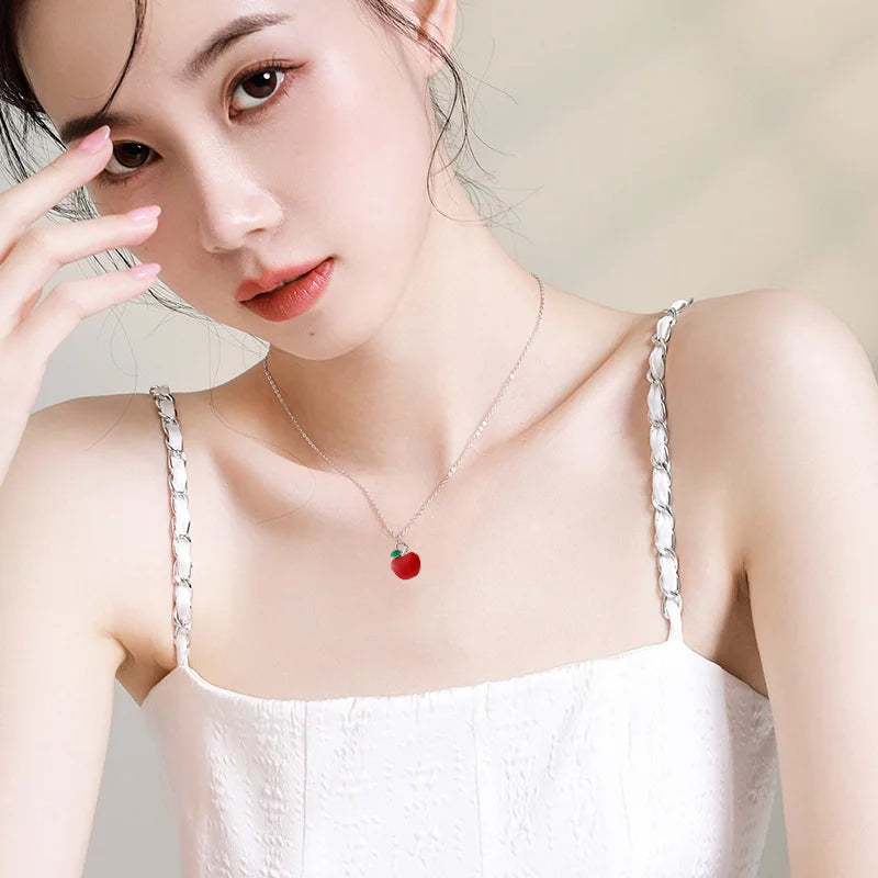 2025 New Fashion Enamel Red Apple Pendant Necklace With Inspirational Card Teacher Day Jewelry Gifts