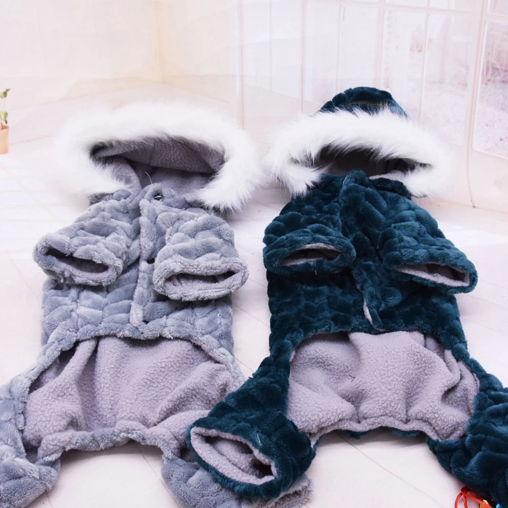 Winter Pet Dog Clothes Thicker Polyester Cotton Coat Jumpsuit Four-legged Down Jacket