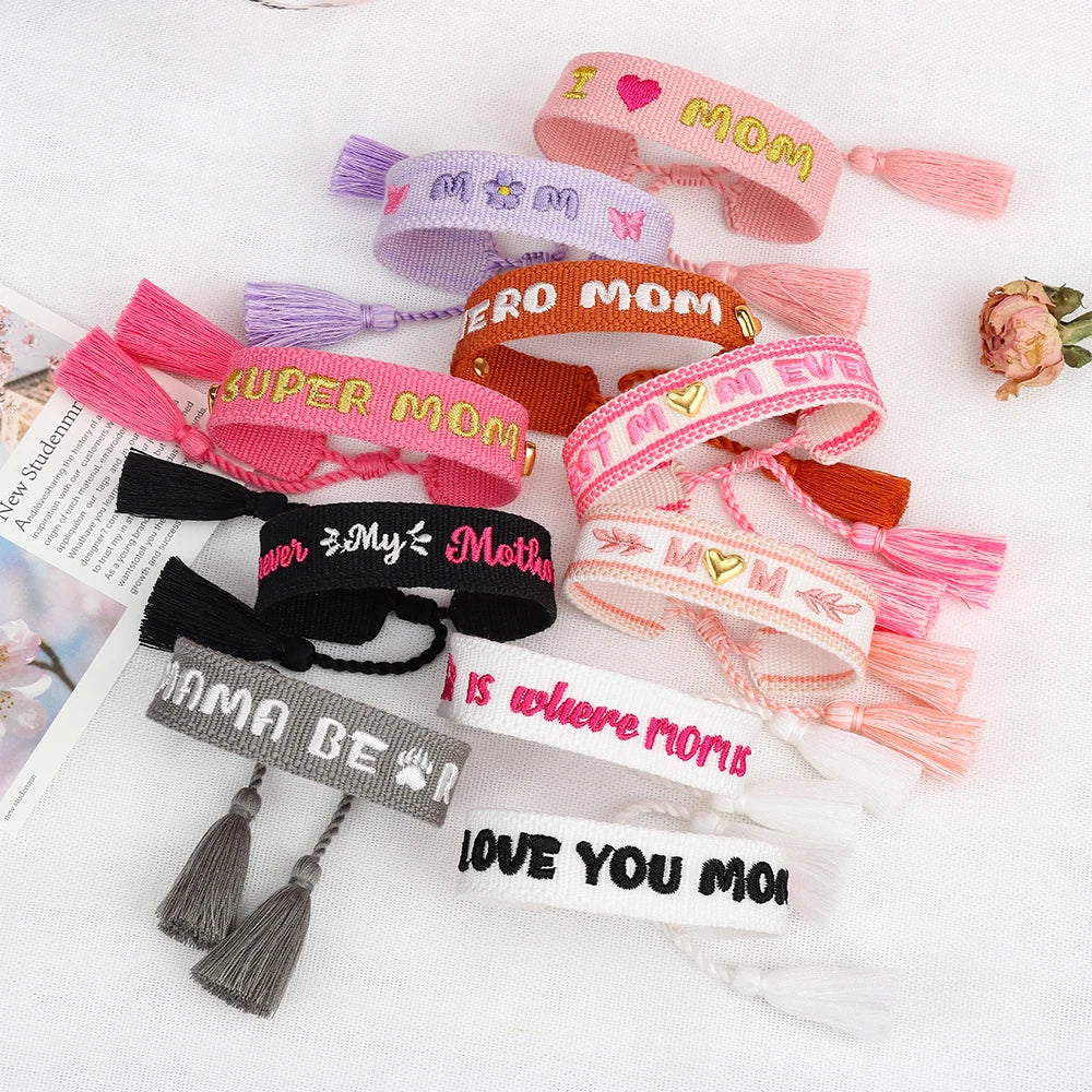 Woven Embroidery Bracelets Adjustable Bracelet Gift For Super Mom