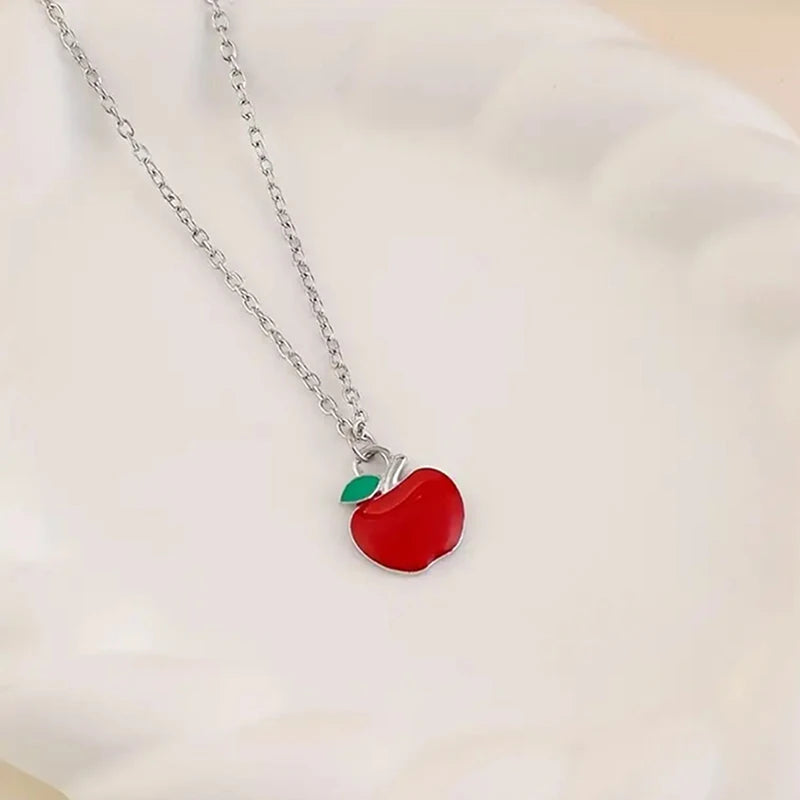 2025 New Fashion Enamel Red Apple Pendant Necklace With Inspirational Card Teacher Day Jewelry Gifts