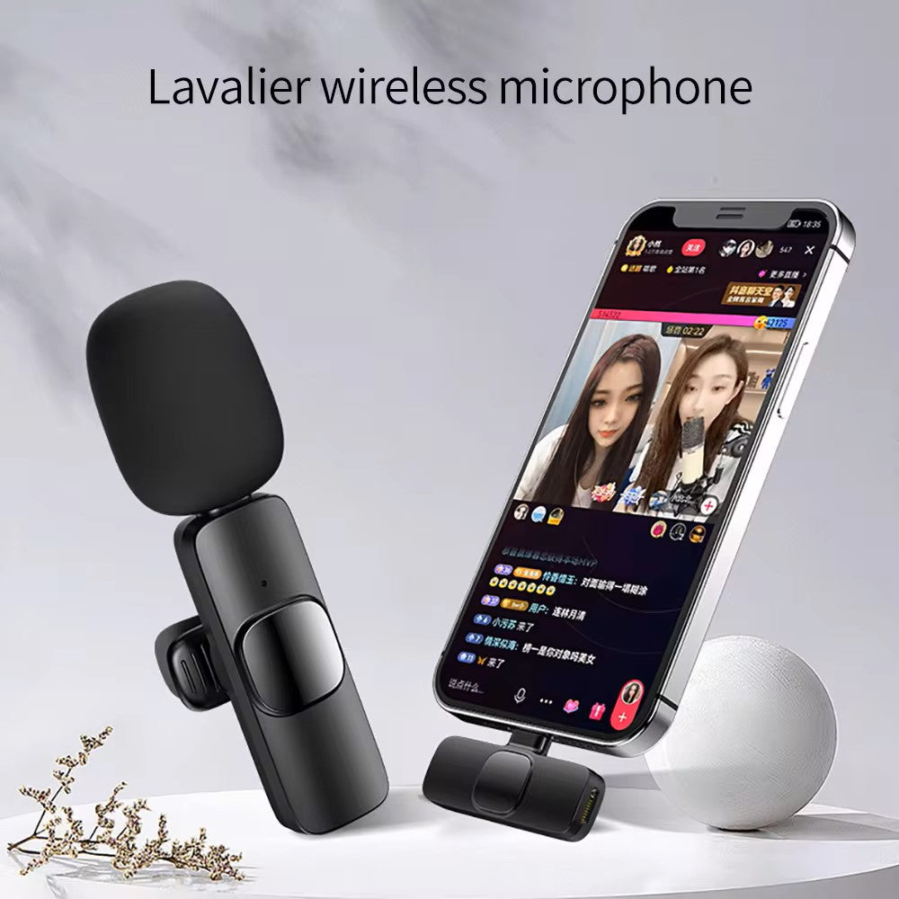 Wireless Lavalier Microphone Portable Audio Video Recording Mini Mic for iPhone Android Live Broadcast Gaming Interview Vlog