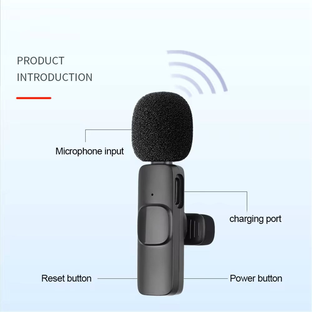 Wireless Lavalier Microphone Portable Audio Video Recording Mini Mic for iPhone Android Live Broadcast Gaming Interview Vlog