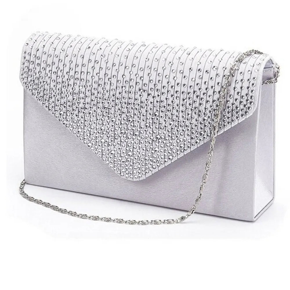 Ladies Messenger Bag Large Evening Satin Diamante