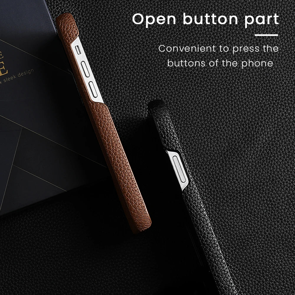 Luxury Genuine Cowhide Leather Phone Case for iPhone 15 13 14 Pro Max 15Pro 14Pro 12 Pro Max Shockproof Back Cover