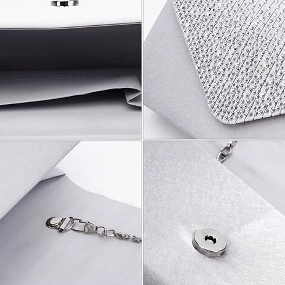 Ladies Messenger Bag Large Evening Satin Diamante
