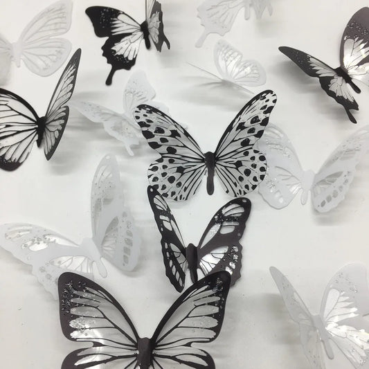 18pcs/set Black and White Crystal Butterflies Wall Sticker For Kids Rooms Art Mural Refrigerator Wedding Decoration Wall Decals