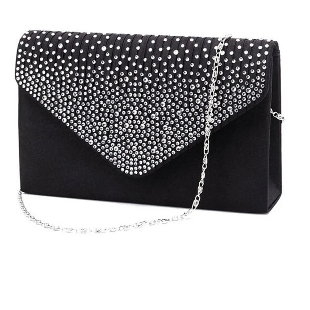 Ladies Messenger Bag Large Evening Satin Diamante
