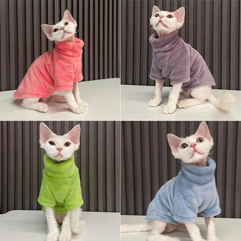 Turtleneck Cat Sweater Coat Winter Warm Hairless Cat Clothes