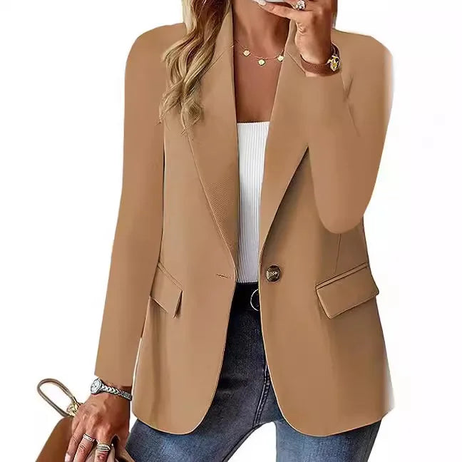 Women's Blazer Suit Long Sleeved Solid Color Notched Collar Suit Jacket Elegant Chic Office Lady Casual Fashion 2024 New