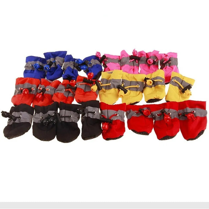 4pcs/set Waterproof Pet Shoes Anti-Slip Rain Boots