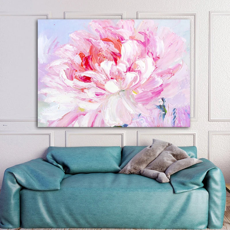 Abstract Pink Peony Flower Canvas Painting Aesthetic Floral Poster Prints Ideal Living Room Bedroom Wall Art Pictures Home Decor