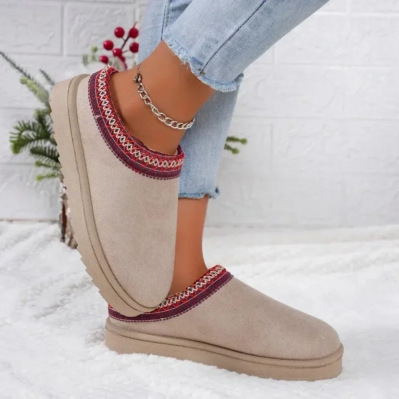 New Snow Boots Women Winter Cashmere Warm Thick Soles Without Heel-covered Hair Half Slipper Cotton Shoes Cashmere Warm Boots