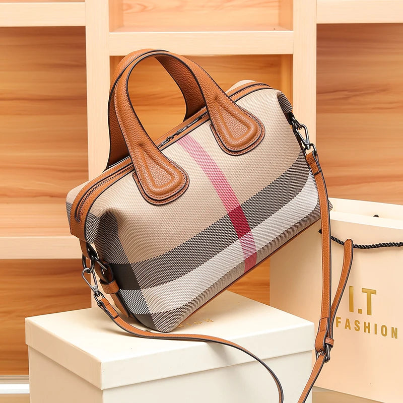 Luxury Fashion Plaid Canvas Women Messenger Shoulder Bags