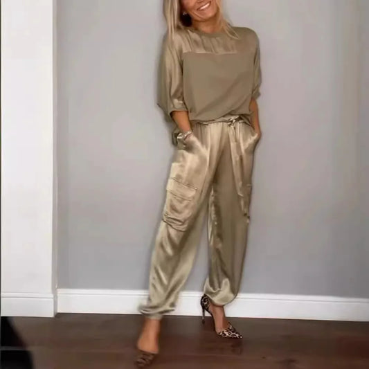 Elegant Women's Smooth Satin Set Street