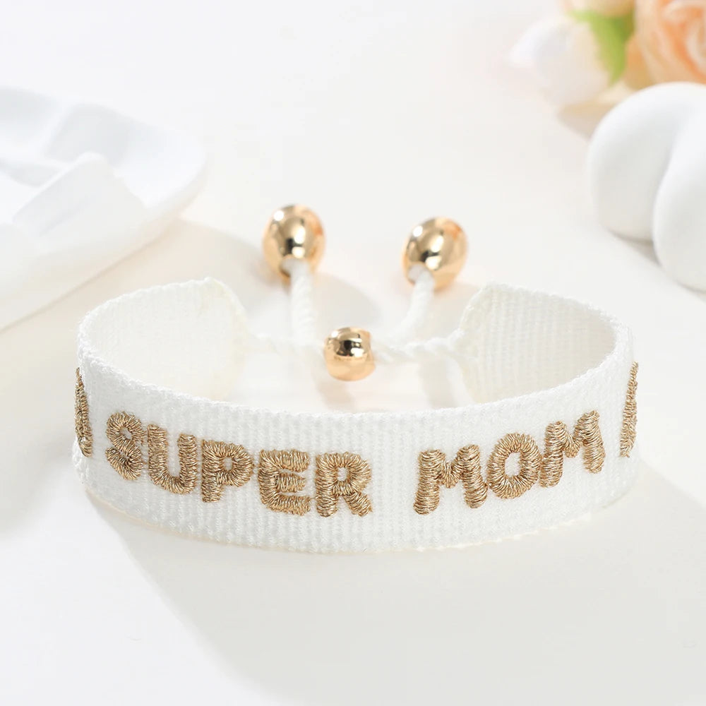 Woven Embroidery Bracelets Adjustable Bracelet Gift For Super Mom