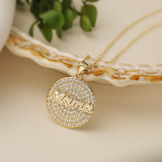 NEWBUY 2025 Fashion Gold Color AAA CZ Inlay MAMA Pendant Necklaces Mother's Day Gift