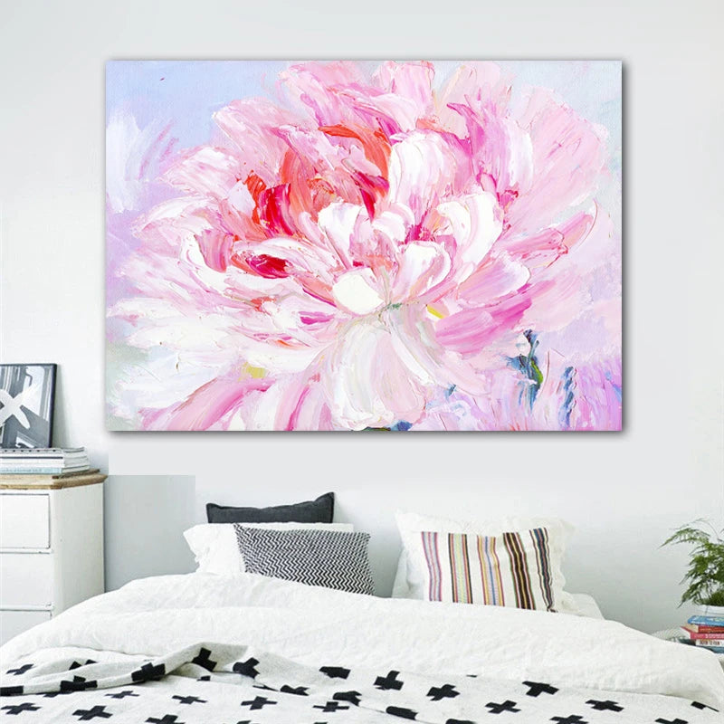 Abstract Pink Peony Flower Canvas Painting Aesthetic Floral Poster Prints Ideal Living Room Bedroom Wall Art Pictures Home Decor