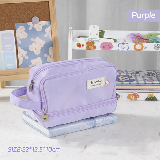 Macaron Pencil Case Double layer Large Capacity pencil bag Cute Back to School Stationery Supplies Schools & Offices