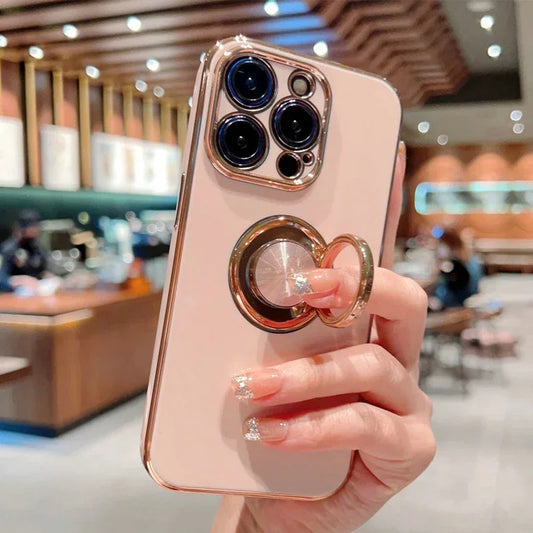 Luxury Magnetic Plating Silicone Case For iPhone 16 15 14 13 12 11 Pro Max  Cover With Ring Holder