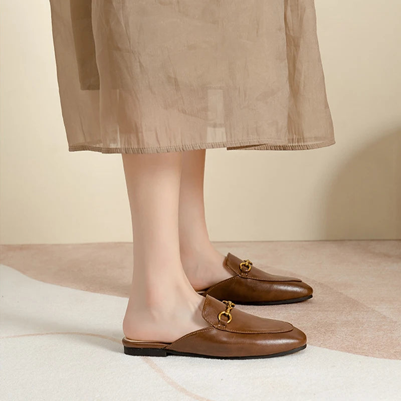 2025 Summer Women's Closed-Toe Flat Mules Horsebit Loafers Casual Stylish Slippers for Outdoor Wear