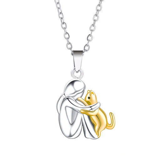 Fashion Rose Gold Silver Plated Cat Pendant Necklace For Women Girls Cute Cat Mom Jewelry Accessories Gifts
