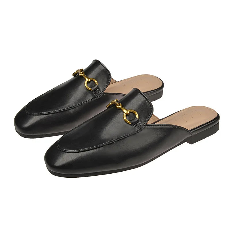 2025 Summer Women's Closed-Toe Flat Mules Horsebit Loafers Casual Stylish Slippers for Outdoor Wear