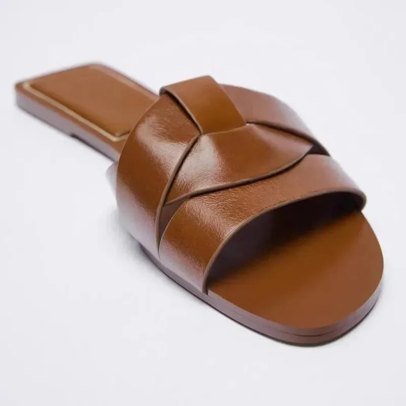 Summer New Women Designer Brand Flat Slippers Woven with Comfortable Women's Shoes Casual Bottom Slippers Woman Shoes