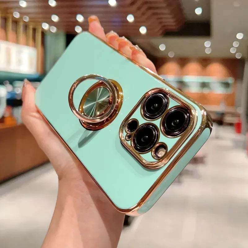 Luxury Magnetic Plating Silicone Case For iPhone 16 15 14 13 12 11 Pro Max  Cover With Ring Holder
