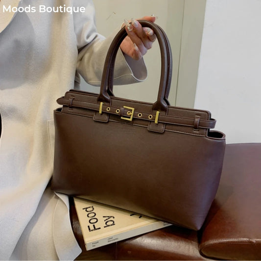 Large Size Women Top-handle Bags Retro Pure Color Big Capacity Shopping Totes