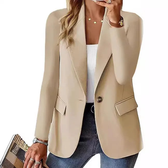 Women's Blazer Suit Long Sleeved Solid Color Notched Collar Suit Jacket Elegant Chic Office Lady Casual Fashion 2024 New