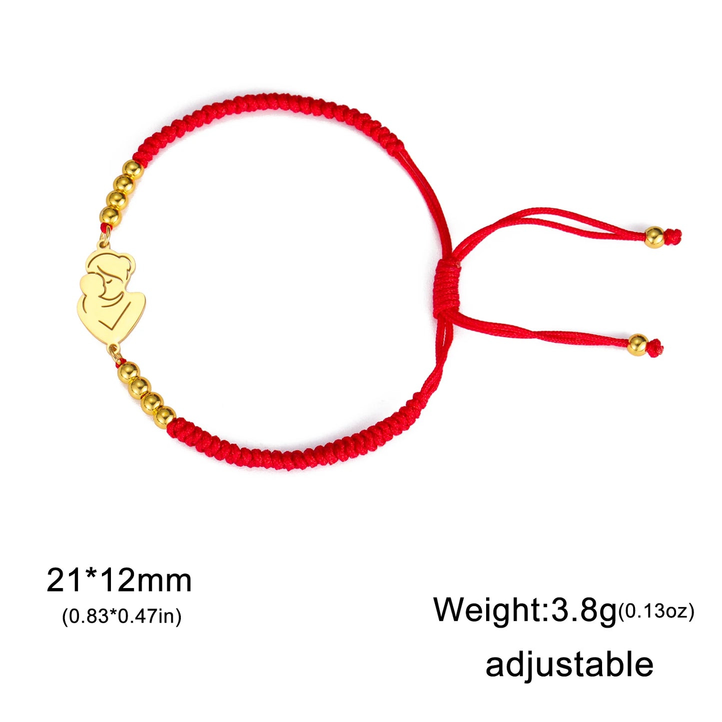 Teamer Stainless Steel Baby Mom Beads Charm Bracelet Red Black Purple Rope Bracelets Family Jewelry for Women Mother's Day Gift