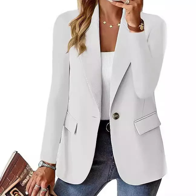 Women's Blazer Suit Long Sleeved Solid Color Notched Collar Suit Jacket Elegant Chic Office Lady Casual Fashion 2024 New