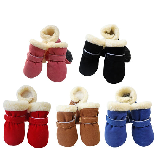 4Pcs/Lot Winter Thick Warm Dog Shoes Soft Plush Non-Slip Waterproof Snow Boot