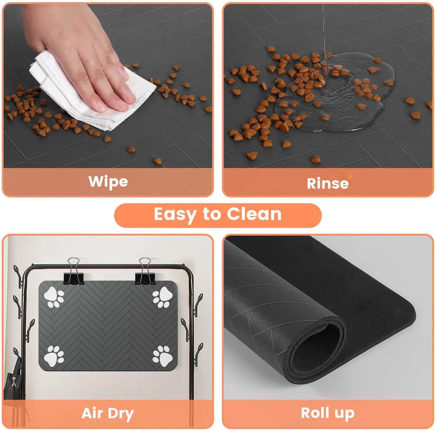 Feeding Mat-Absorbent Pet Placemat for Food and Water Bowl, with Waterproof Rubber Backing, Quick Dry Water Mat for Dog Cat