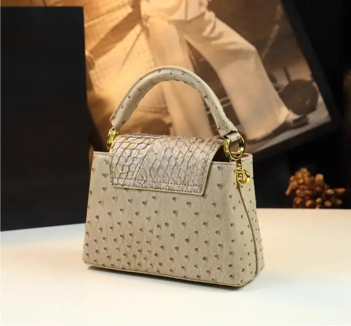 Letter Small Shoulder Crossbody Bag Pink Ostrich Print Portable Messenger Shell Bags 2024 New