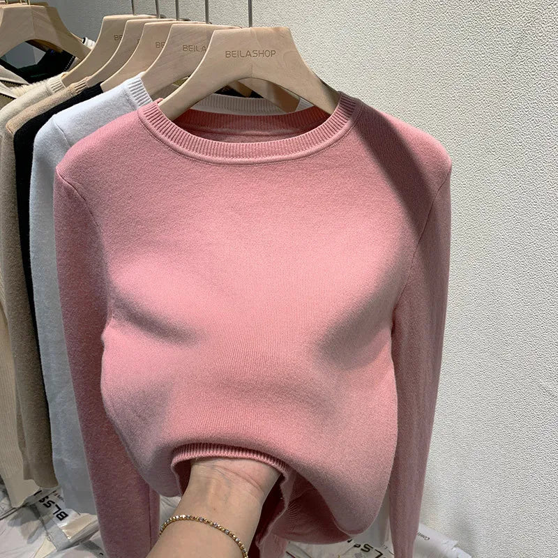 O Neck Winter Sweater for Women Thicken Slim Soft Knitted